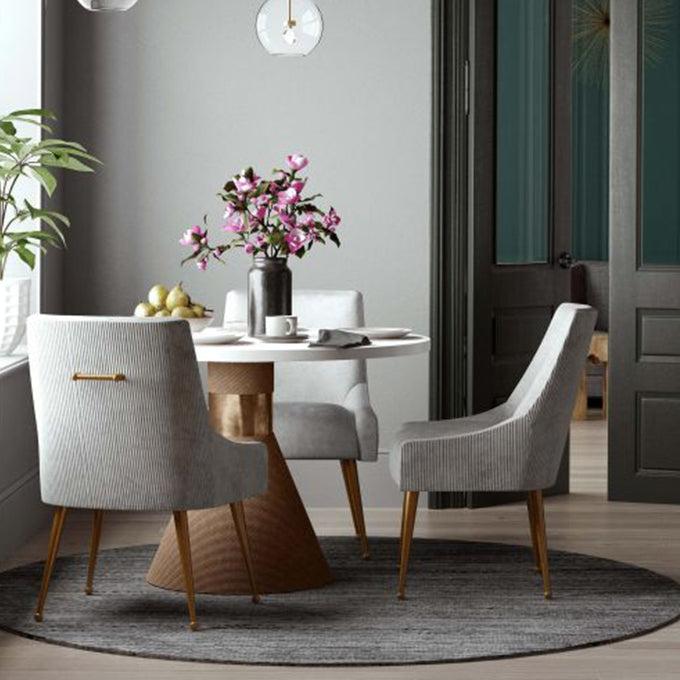 TV - BEATRIX PLEATED LIGHT GREY VELVET SIDE DINING CHAIR