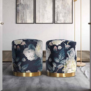 TV - OPAL FLORAL VELVET OTTOMAN- GOLD BASE