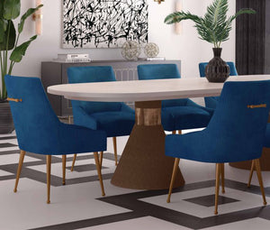 TV -  BEATRIX PLEATED NAVY SIDE DINING CHAIR-GOLD LEGS