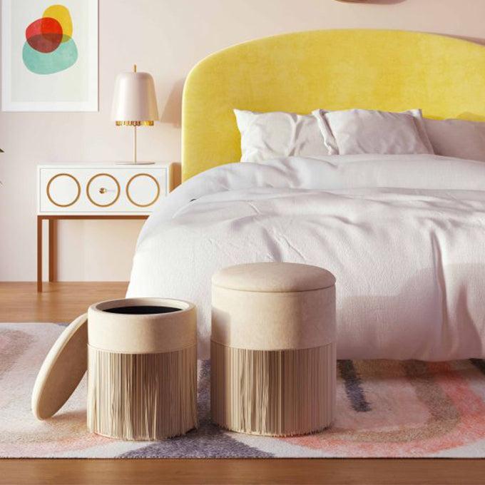 TV - TEDDY FAUX CREAM STORAGE OTTOMAN - S/2