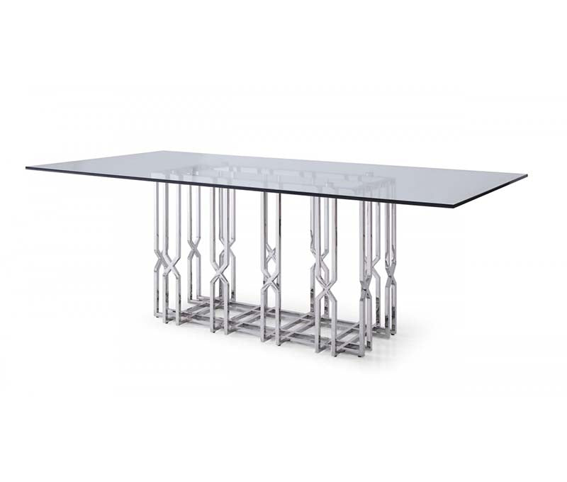 VG - ERICSON GLASS & STAINLESS STEEL DINING TABLE