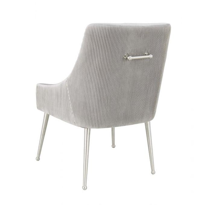 TV - BEATRIX PLEATED LIGHT GREY VELVET SIDE DINING  CHAIR-SILVER LEGS