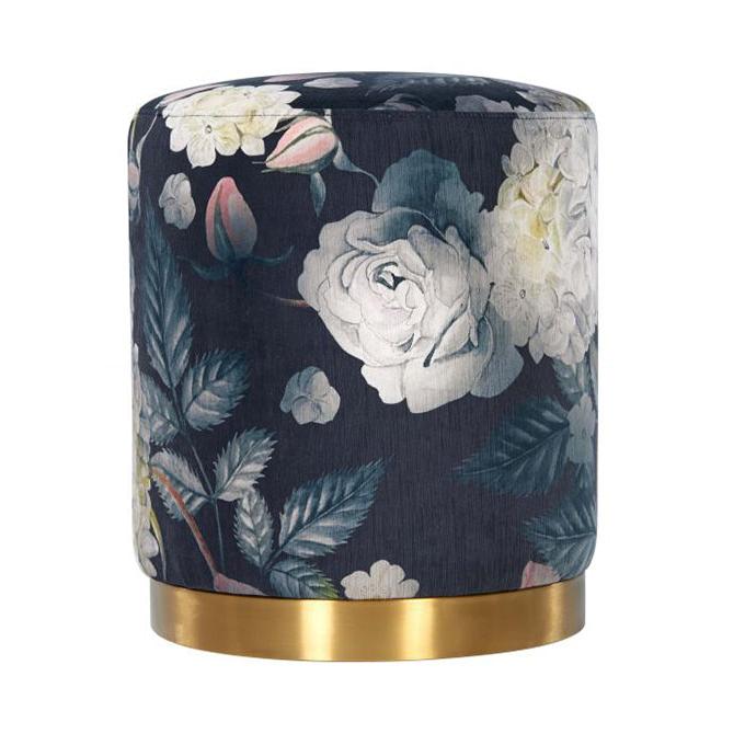 TV - OPAL FLORAL VELVET OTTOMAN- GOLD BASE