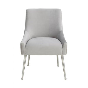 TV - BEATRIX PLEATED LIGHT GREY VELVET SIDE DINING  CHAIR-SILVER LEGS