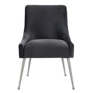 TV -  BEATRIX GREY VELVET SIDE DINING CHAIR-SILVER LEGS