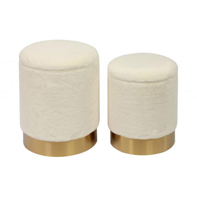TV - TEDDY FAUX SHEEPSKIN STORAGE OTTOMANS S/2