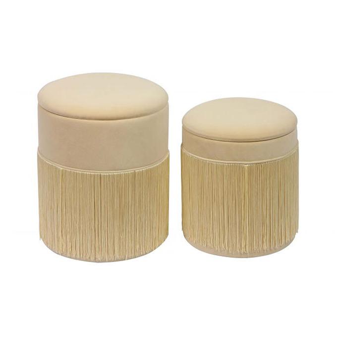 TV - TEDDY FAUX CREAM STORAGE OTTOMAN - S/2