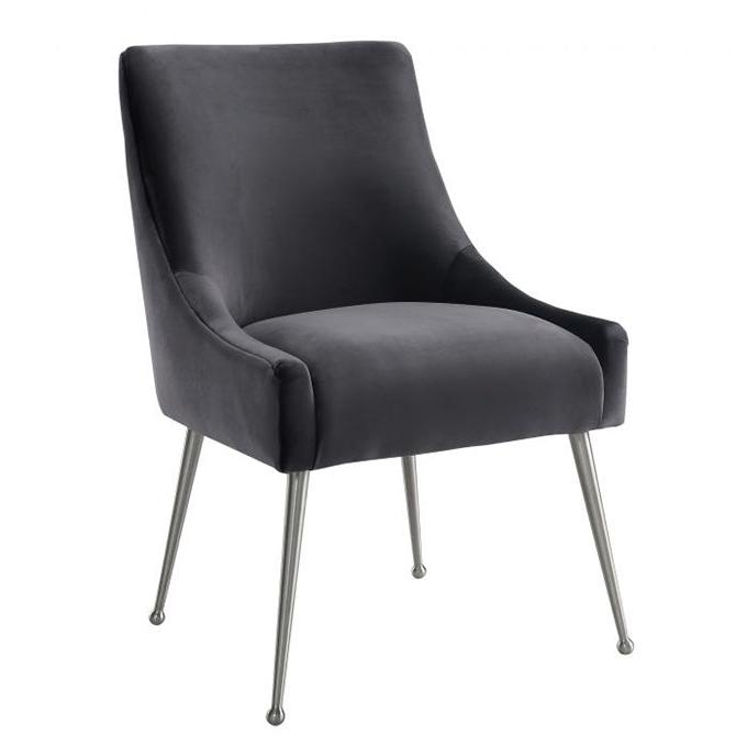 TV -  BEATRIX GREY VELVET SIDE DINING CHAIR-SILVER LEGS