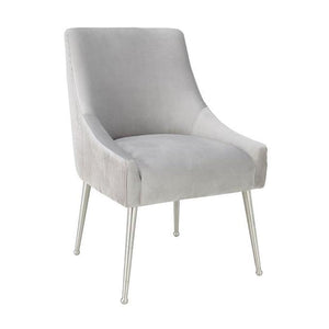 TV - BEATRIX PLEATED LIGHT GREY VELVET SIDE DINING  CHAIR-SILVER LEGS